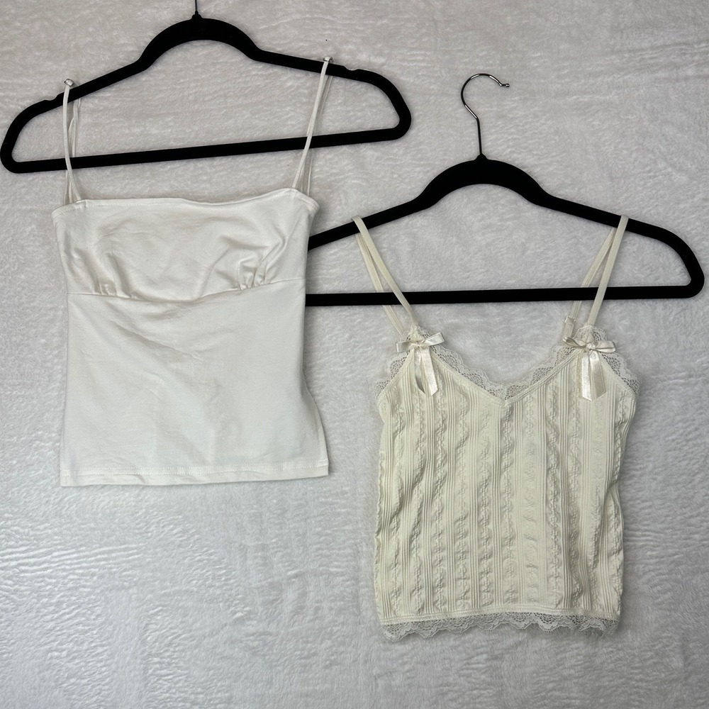 Wild Fable Out From Under Cami Lot Women XS White Y2K Lace Tie Back
